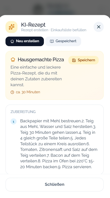 Easy-Einkauf – KI-Rezept mit Zubereitung generiert