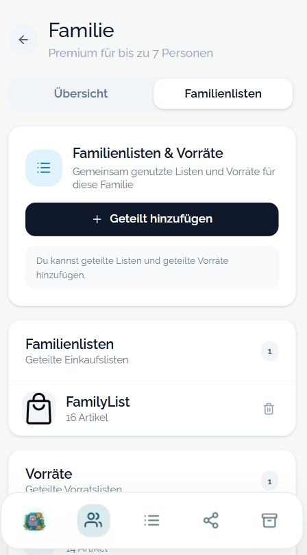 Easy-Einkauf – Familienlisten und geteilte Vorräte verwalten