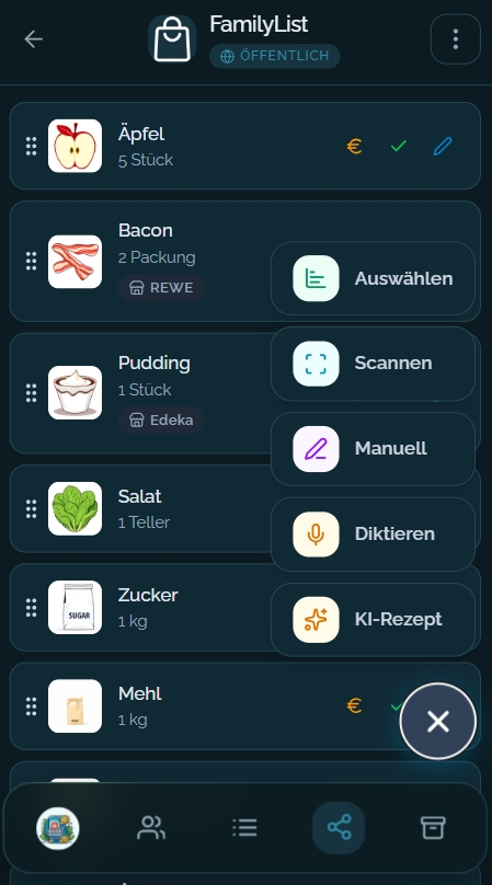 Easy-Einkauf – Einkaufsliste im Dark Mode