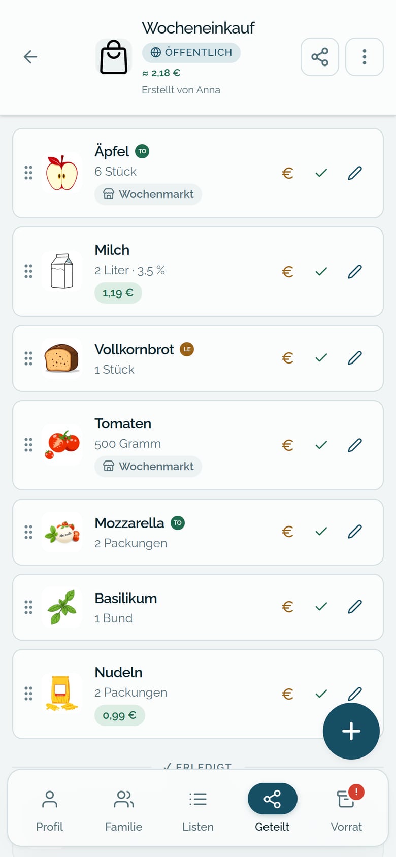 Easy-Einkauf App – Einkaufsliste auf dem Smartphone